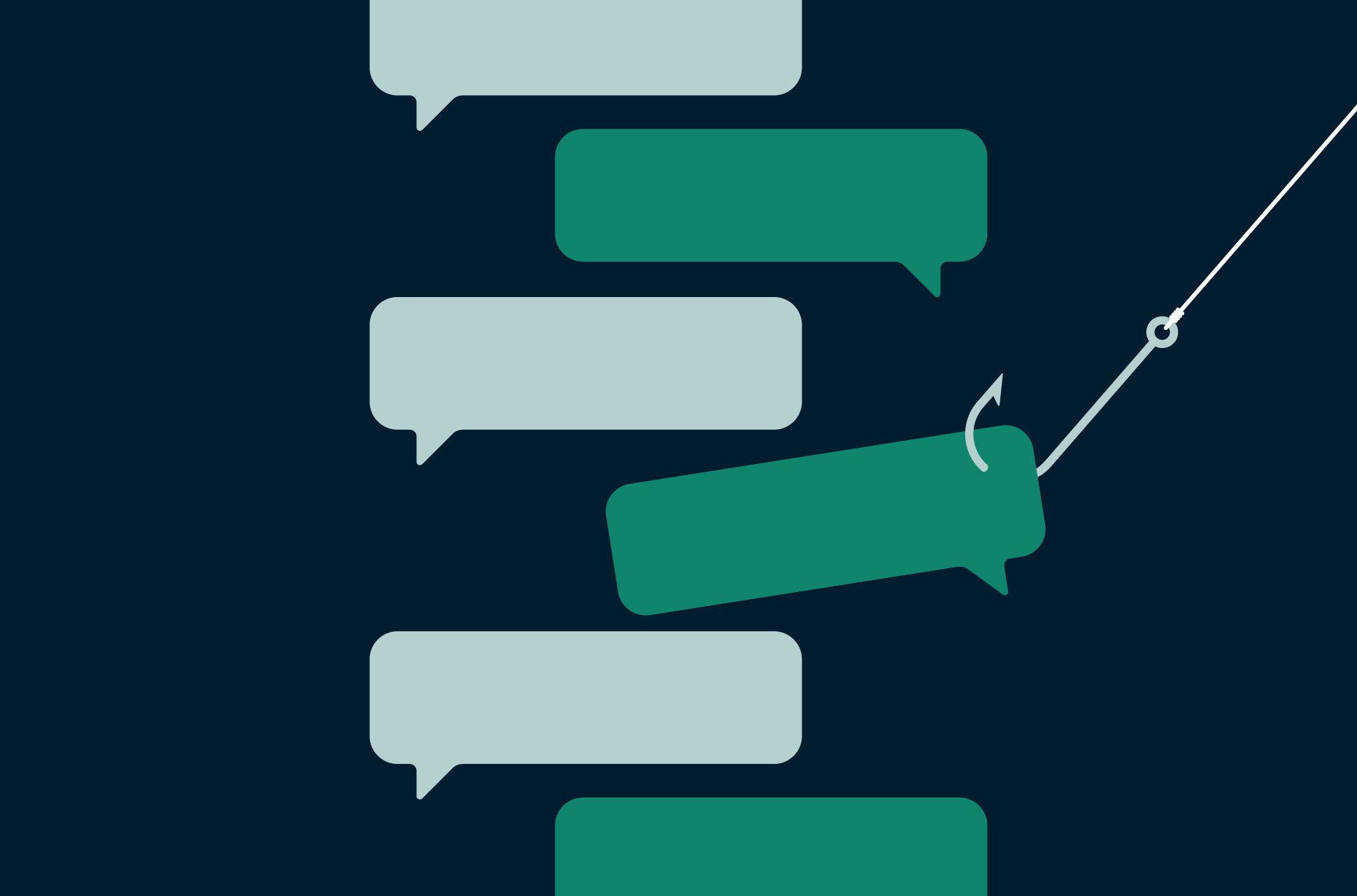 Text message hooked by a fishing rod.