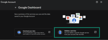 Delete a service option in Google Dashboard.