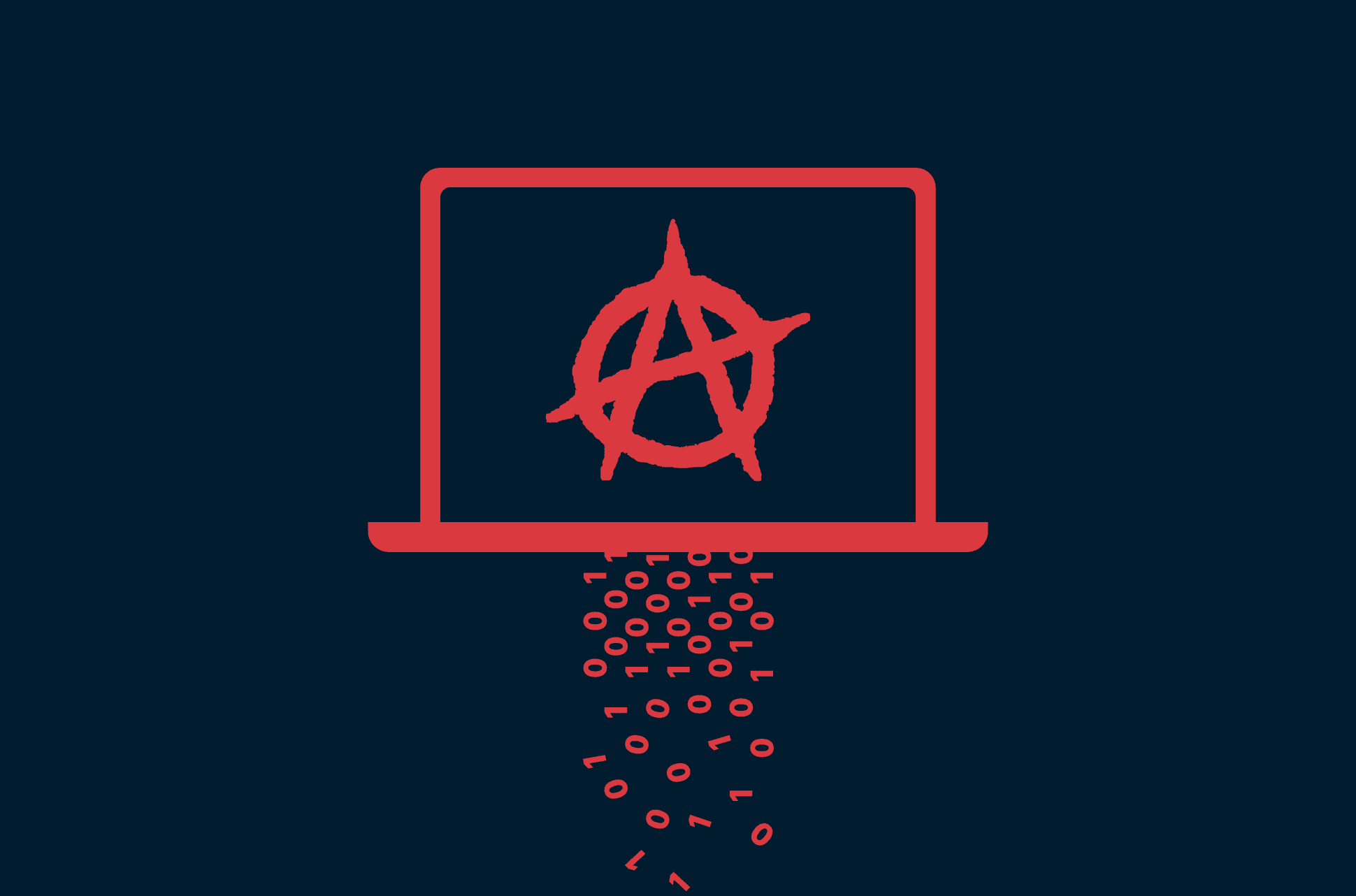 A laptop with an anarchy symbol.