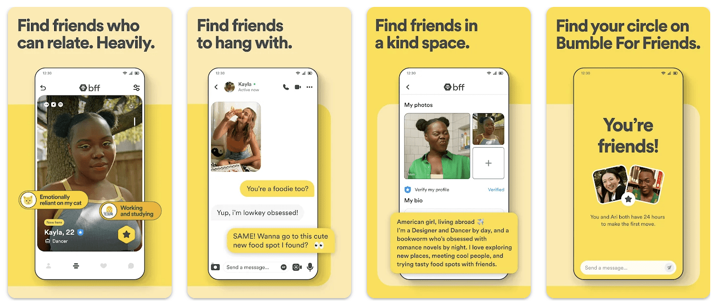 Apps voor vrienden: Bumble BFF app interface