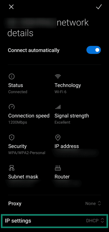 Accessing connected network IP settings on Android.