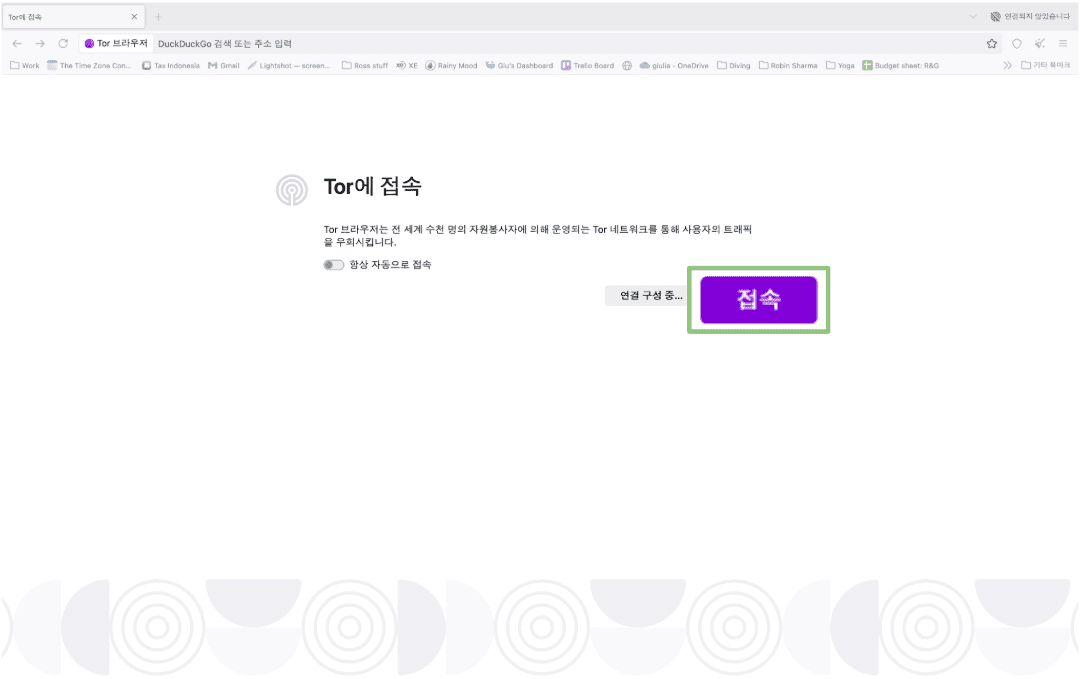 Tor browser window with the Connect button highlighted.