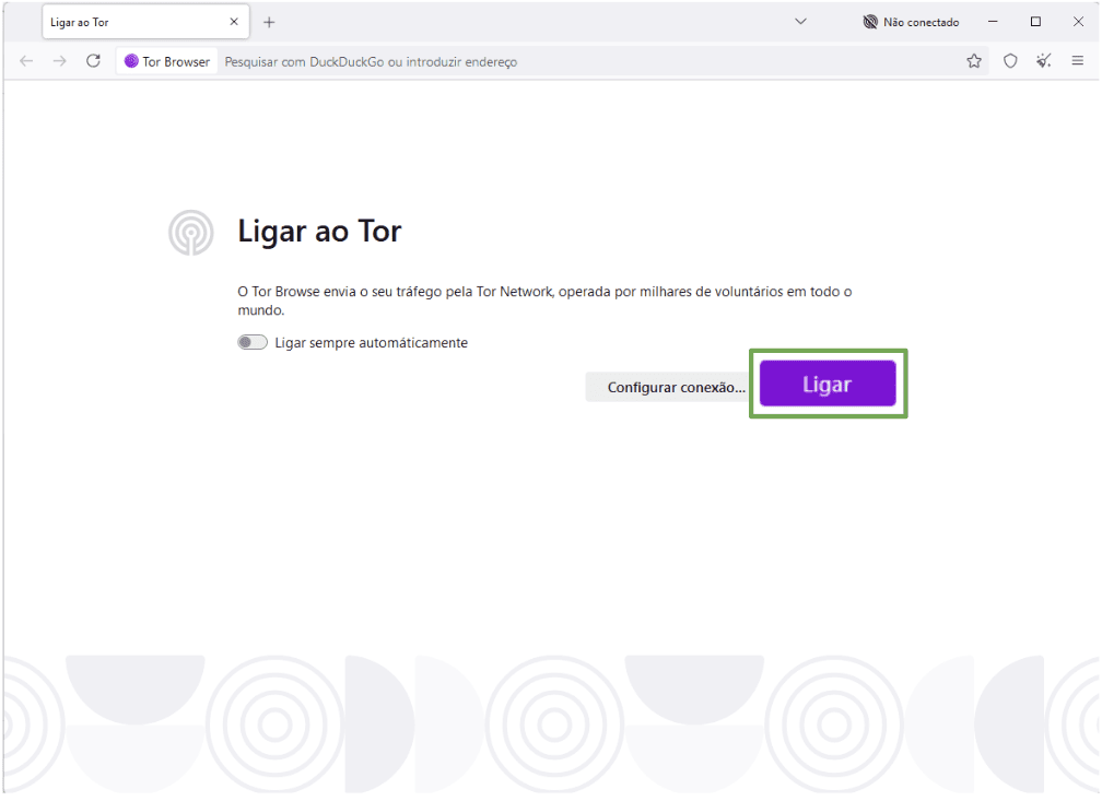 Tor browser window with the Connect button highlighted.