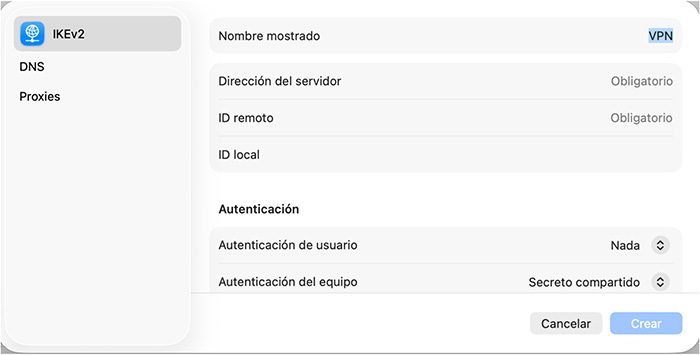 The IKEv2 settings on macOS.