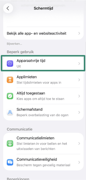 iOS screen showing Downtime option in Screen Time.