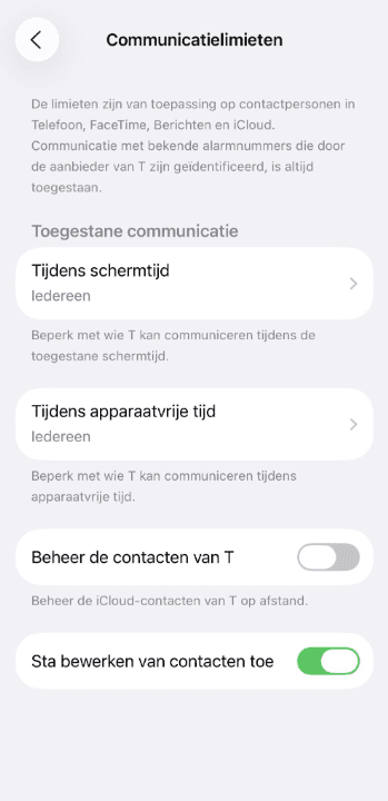 Contact restrictions configured for child’s iPhone.
