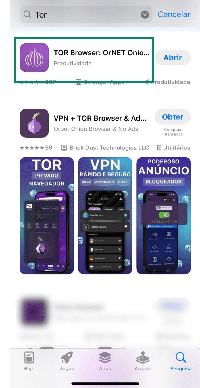 TOR Browser app store page showing features