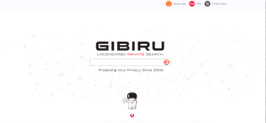 Gibiru search homepage promoting uncensored and private search.