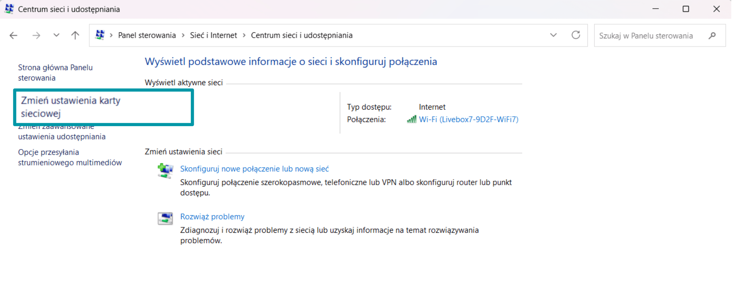Click Change Adapter Settings Pl
