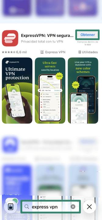 Installing ExpressVPN from Apple App Store.