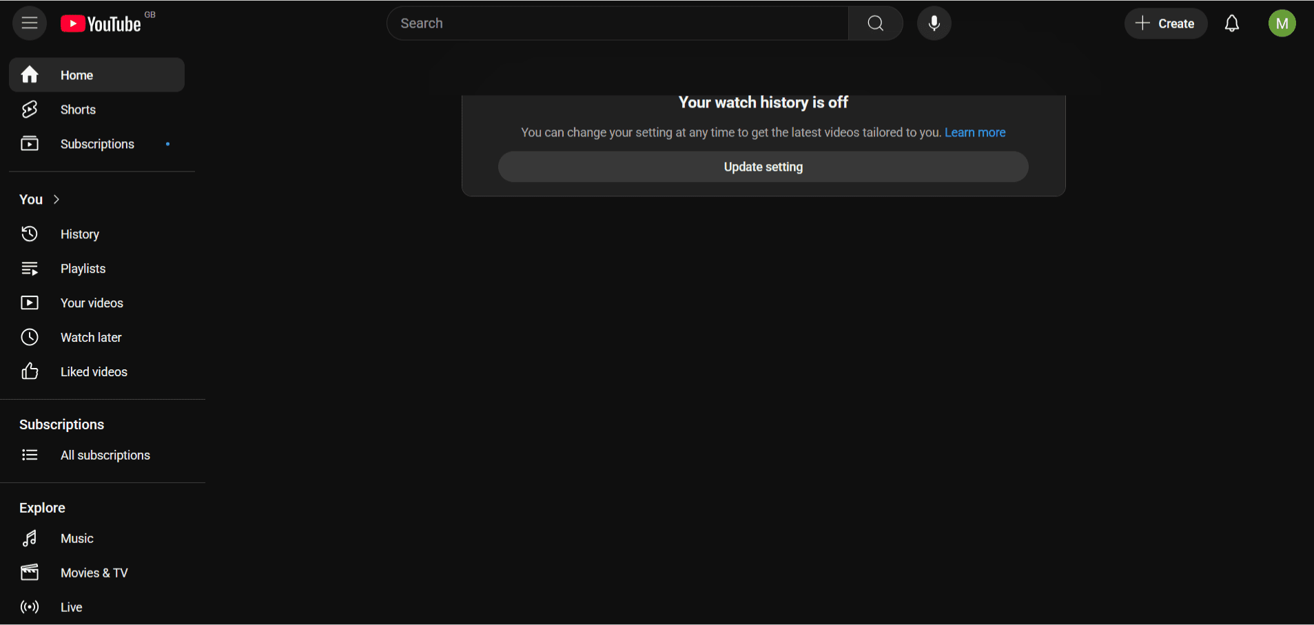 The homepage of the YouTube website.