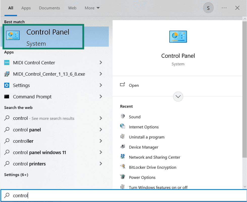 The Windows Control Panel.