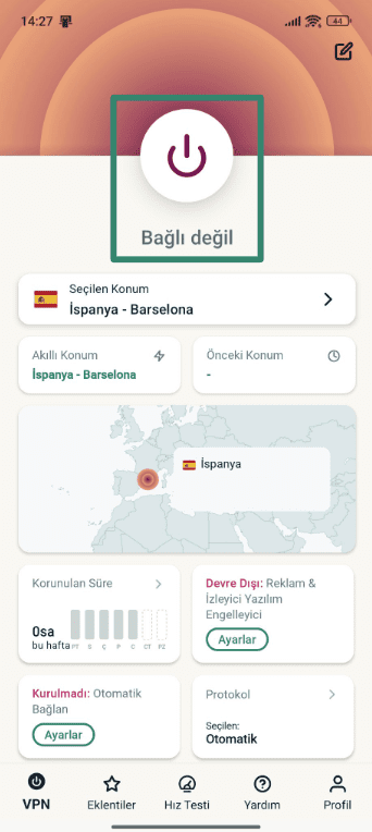 Connecting to ExpressVPN on Android.