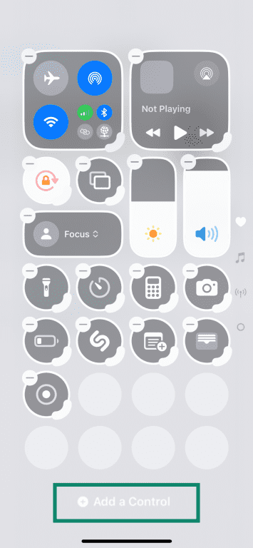 The "Add a Control" option in an iPhone Control Center.