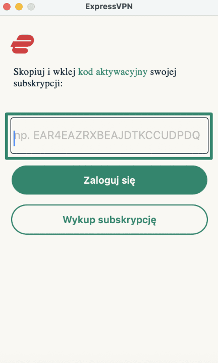 Logging into ExpressVPN on macOS using activation code.