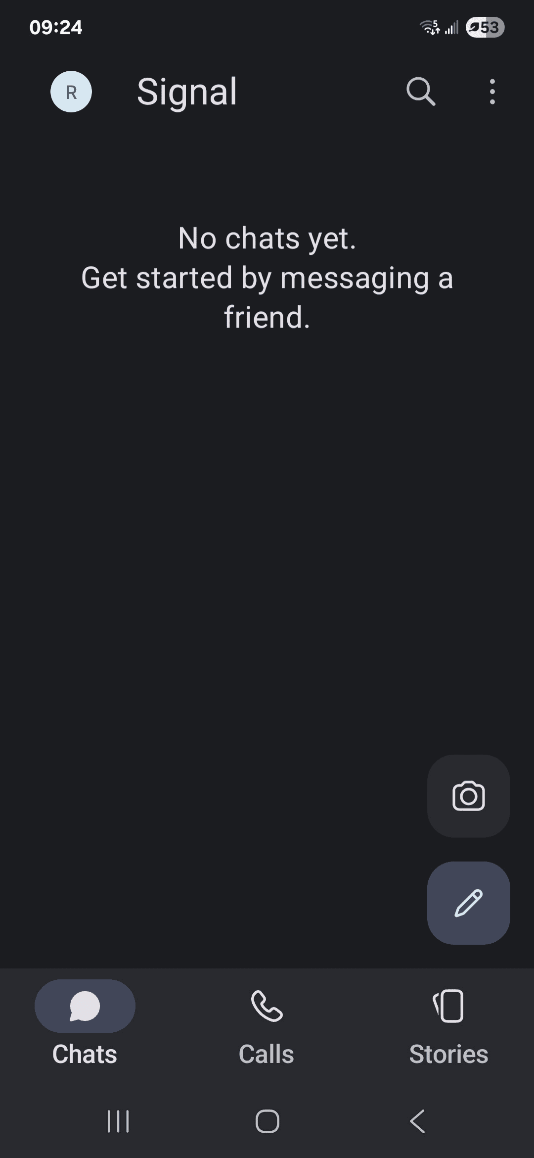 Signal app main screen on Android.