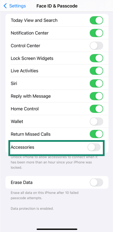 iOS screen showing Accessories option.