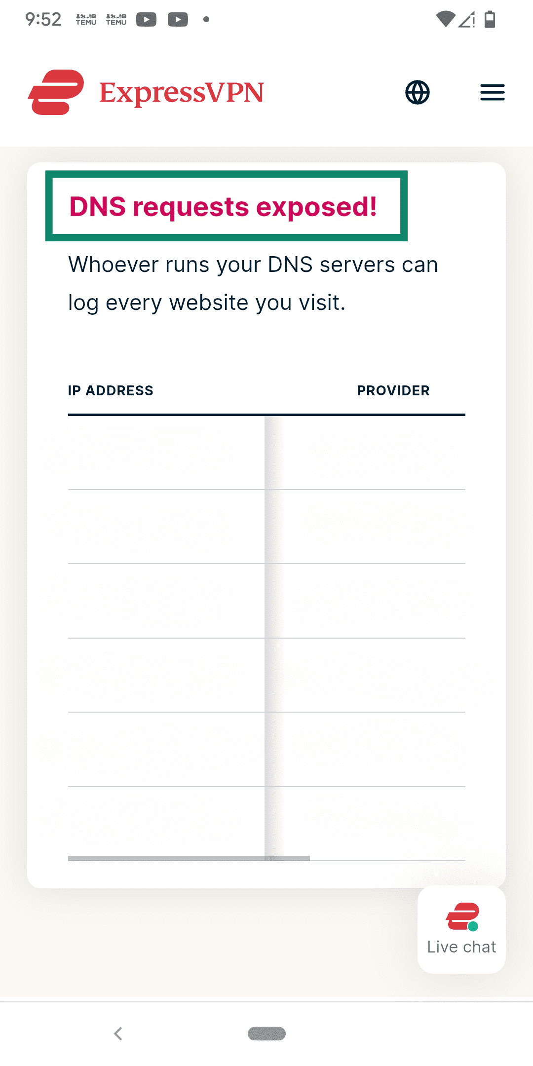 Failed ExpressVPN DNS leak test.