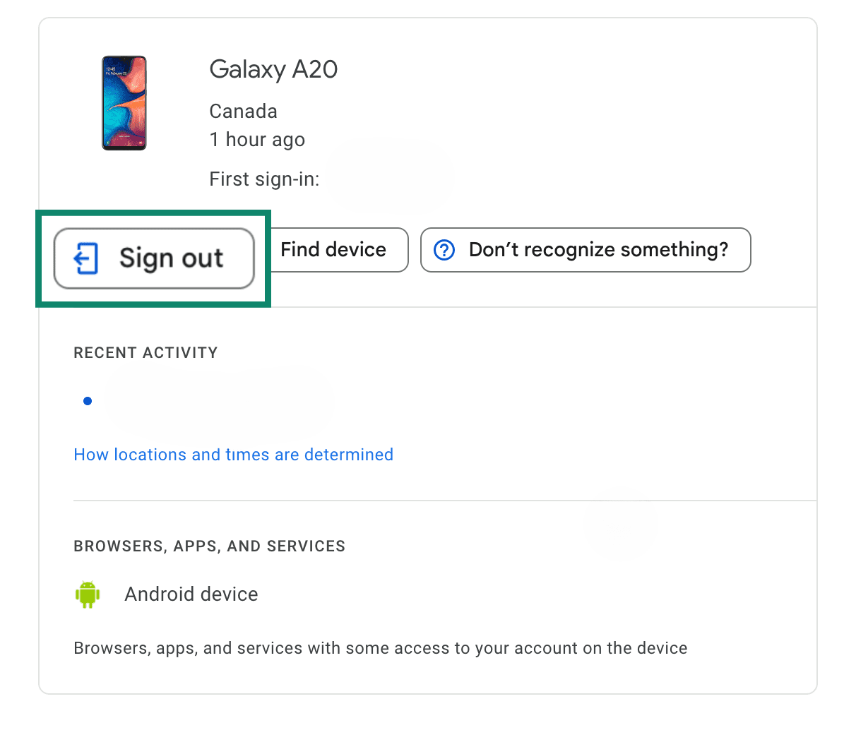 Google device sign out option.