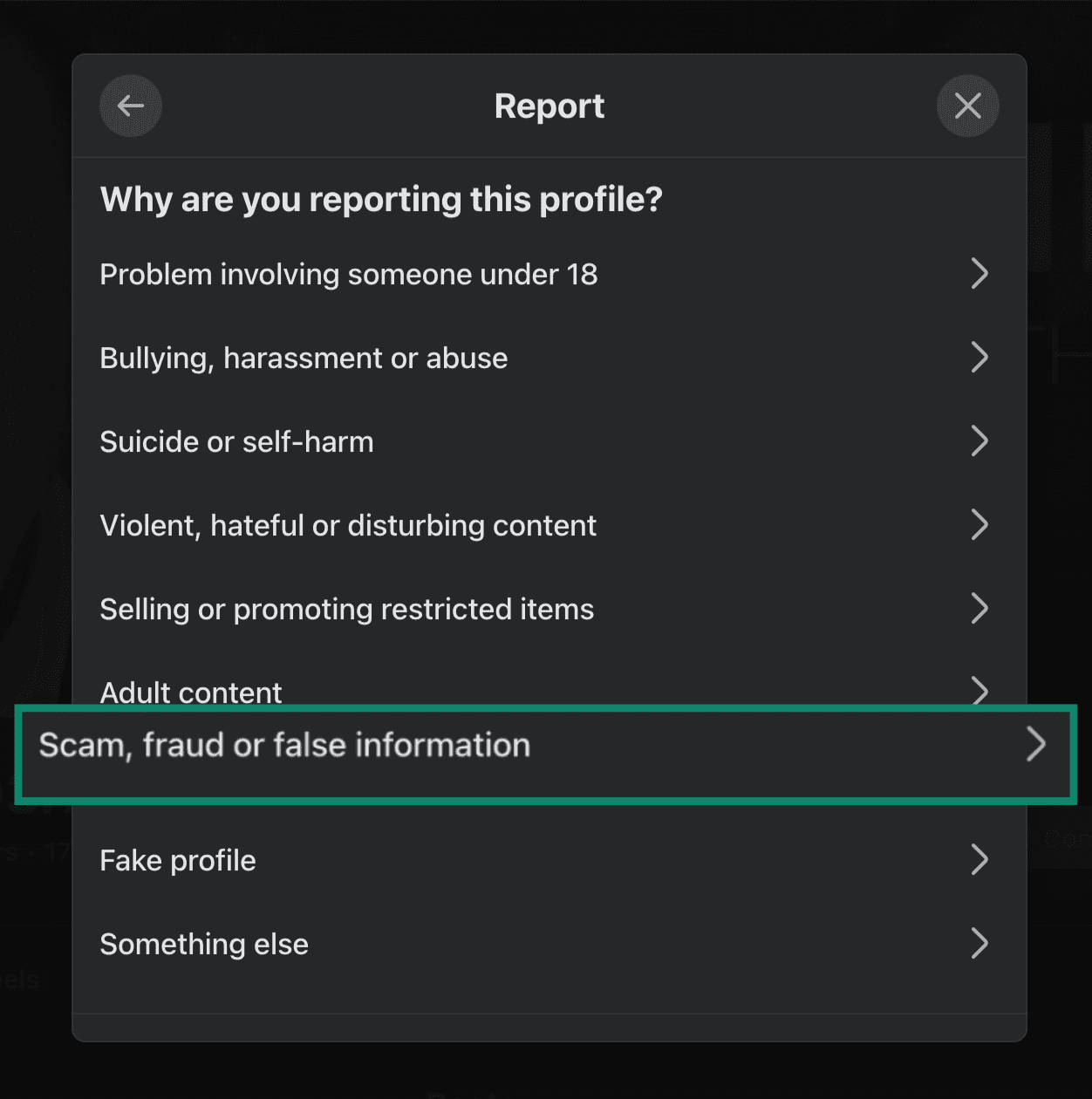 A visual guide showing how to report a website via Facebook