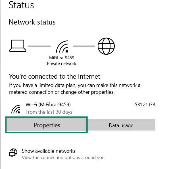 Screen showing Properties in Windows settings.