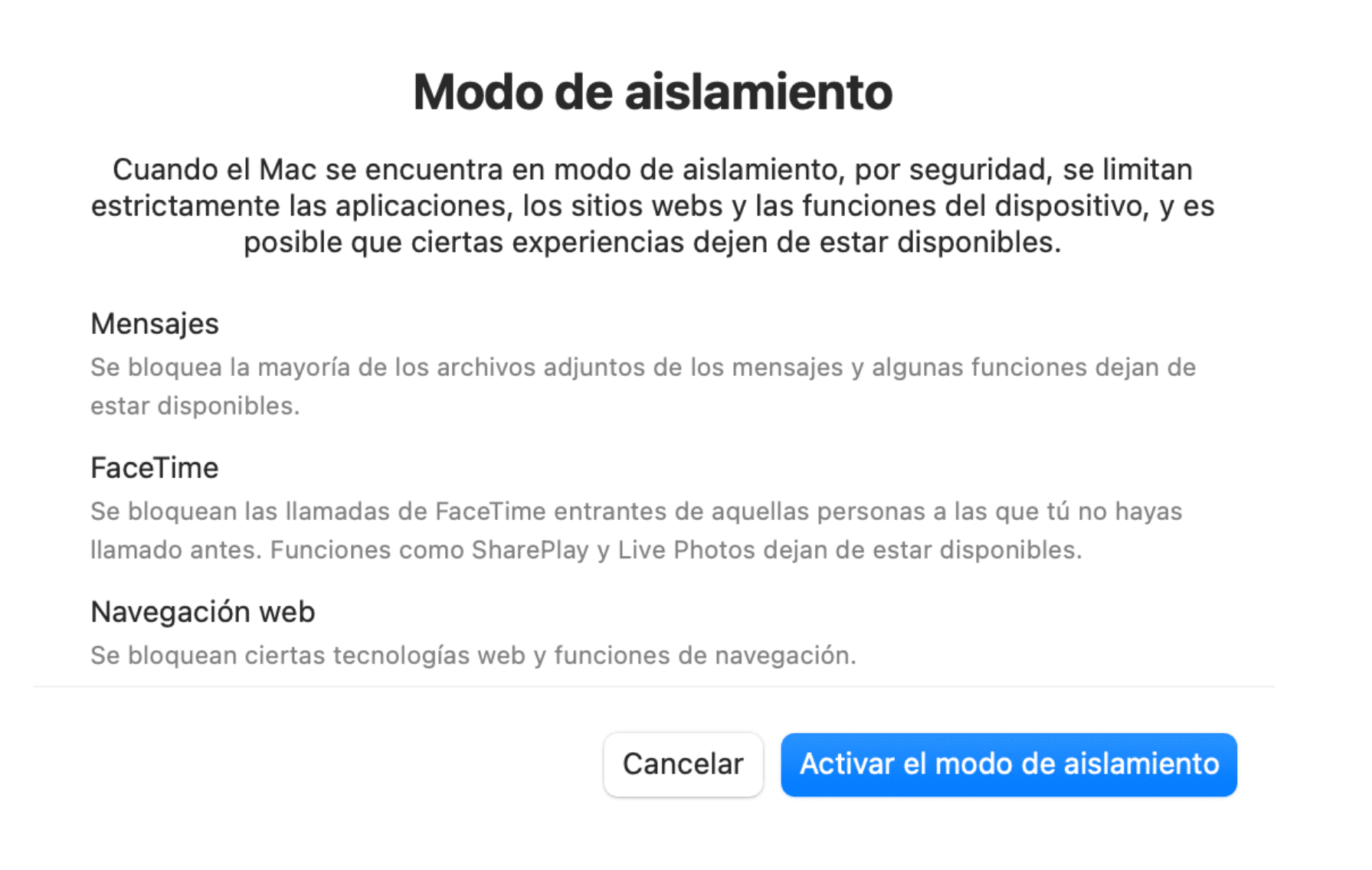 Click Turn On Lockdown Mode Es