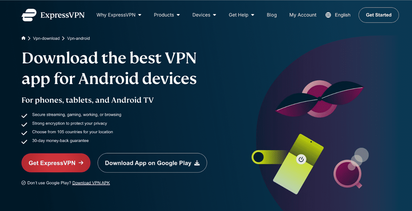 A screenshot of the Android app download page on ExpressVPN's website