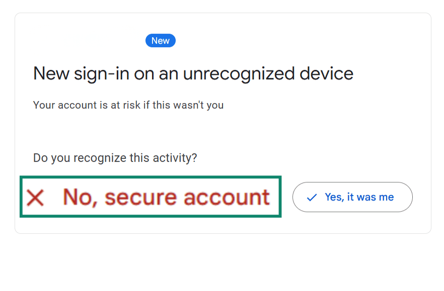 An activity log in a Google account's security activity page. The