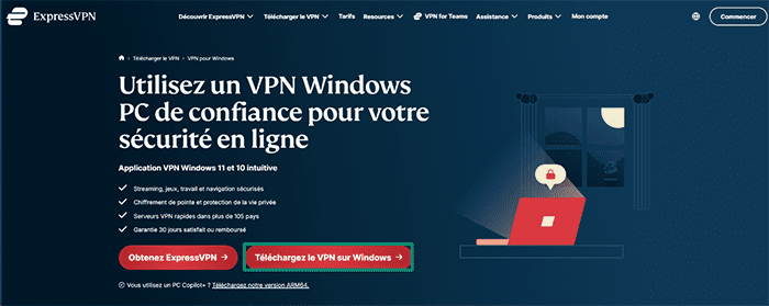 ExpressVPN's download page for the Windows app.