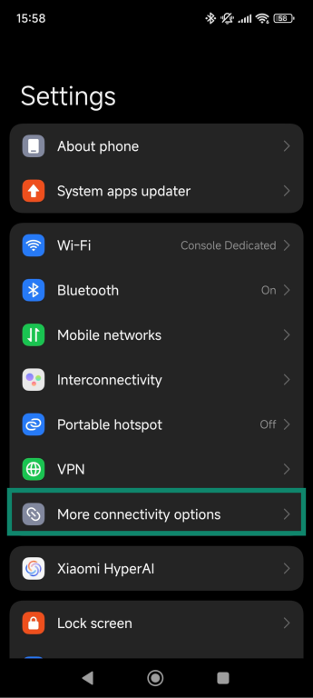Android settings menu