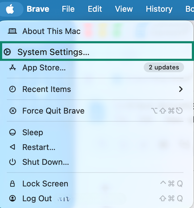 MacOS menu