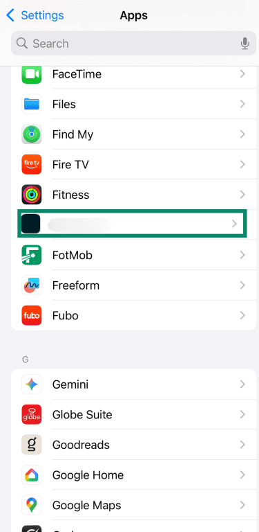 Apps screen showing a suspicious app
