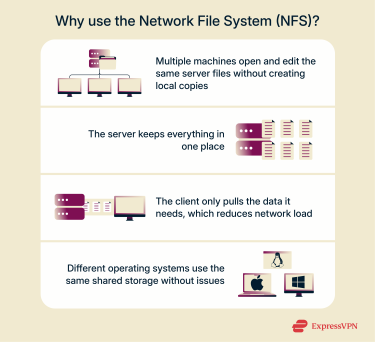 The benefit of using a network file system (NFS).
