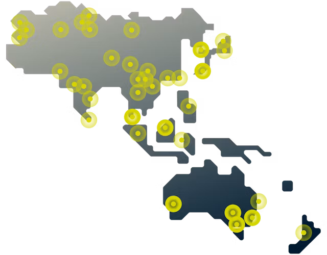 Conéctese a docenas de ubicaciones de servidores en Asia y el Pacífico con la gigantesca red mundial de ExpressVPN.