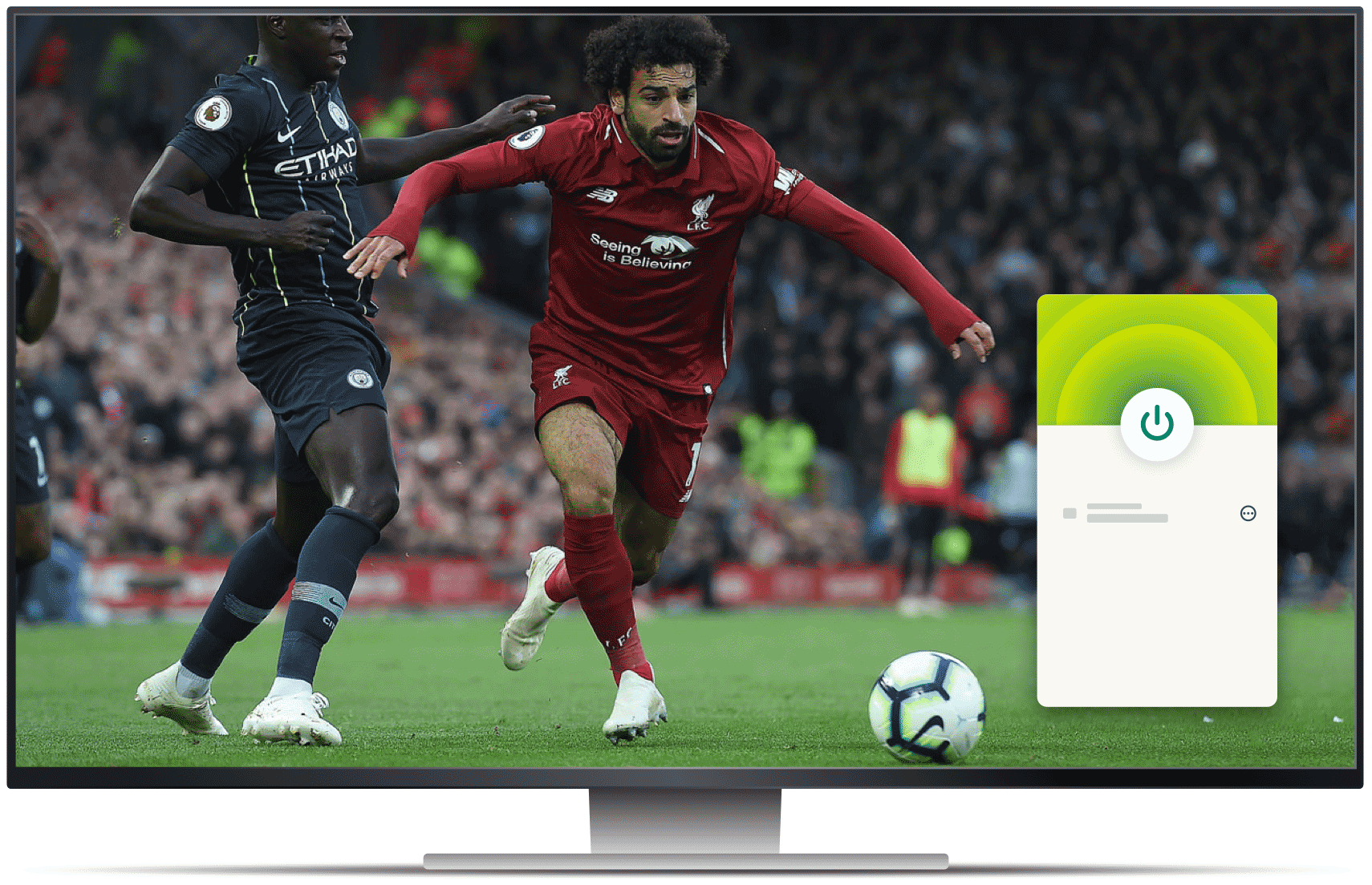 Desktop-Monitor mit beIN Sports Live-Stream und VPN-App.