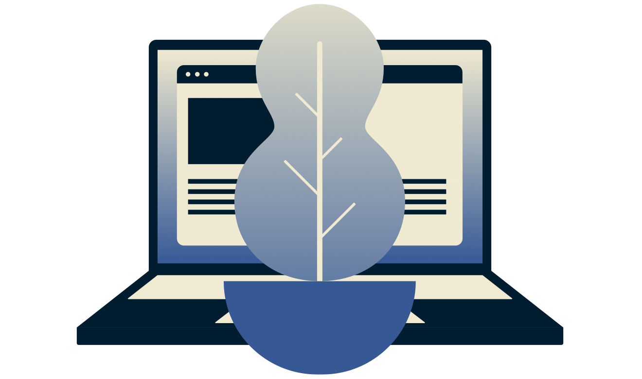 Eine Pflanze vor einem Laptop mit ExpressVPN.