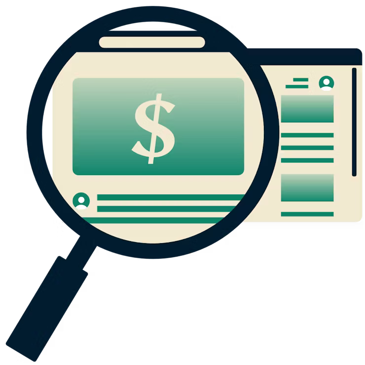 Lupa amplificando ofertas online en la pantalla del navegador.