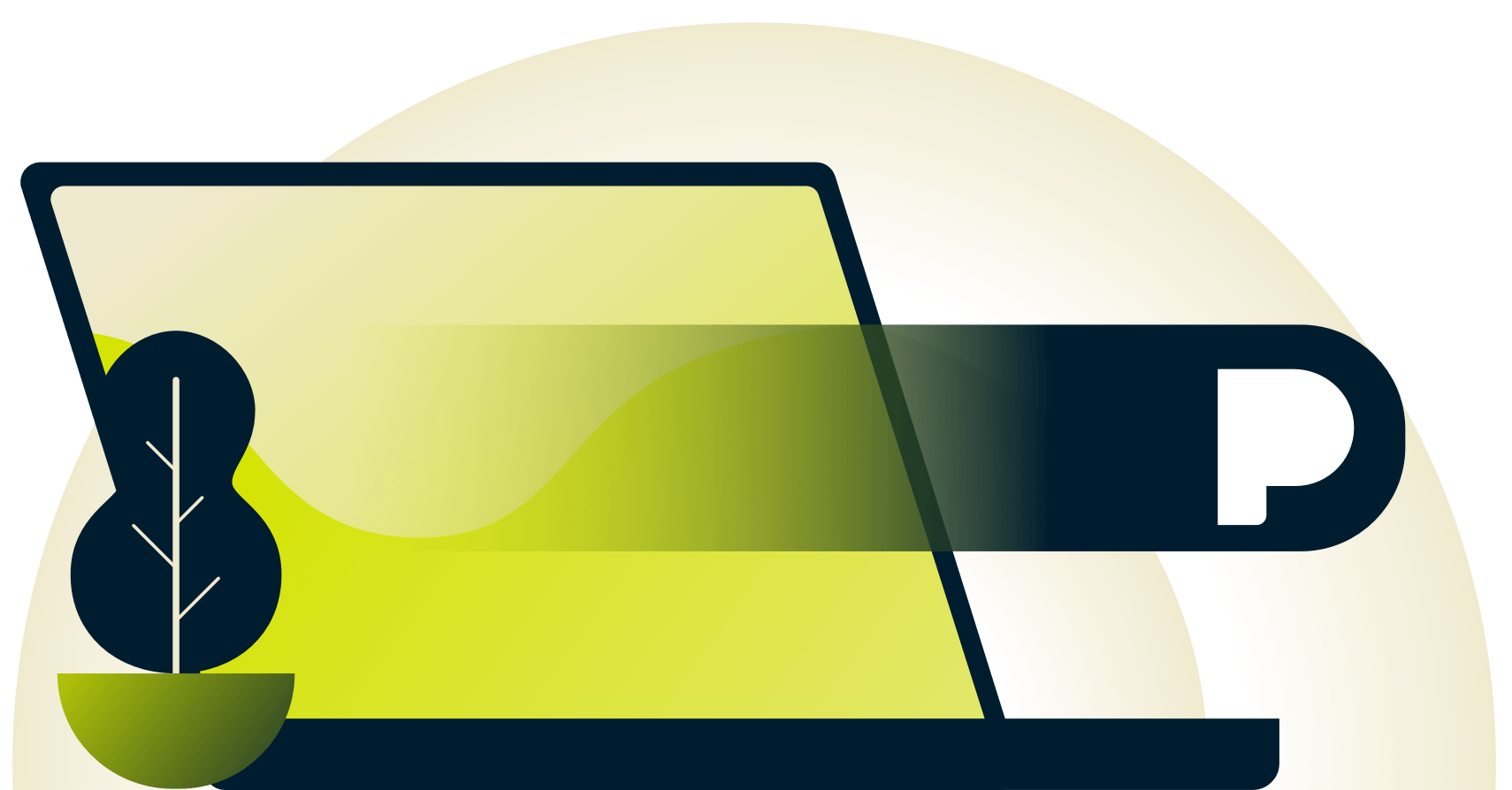 Gesten-Symbol mit Pandora-Symbol, das an einem Laptop vorbeigeht