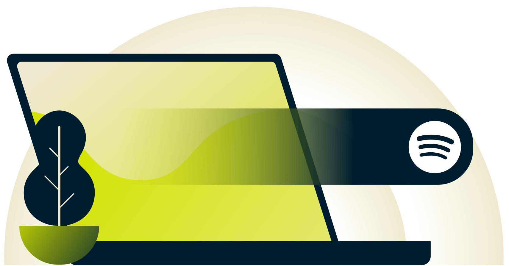 Gesto de deslizamiento con el logotipo de Spotify desde una laptop.