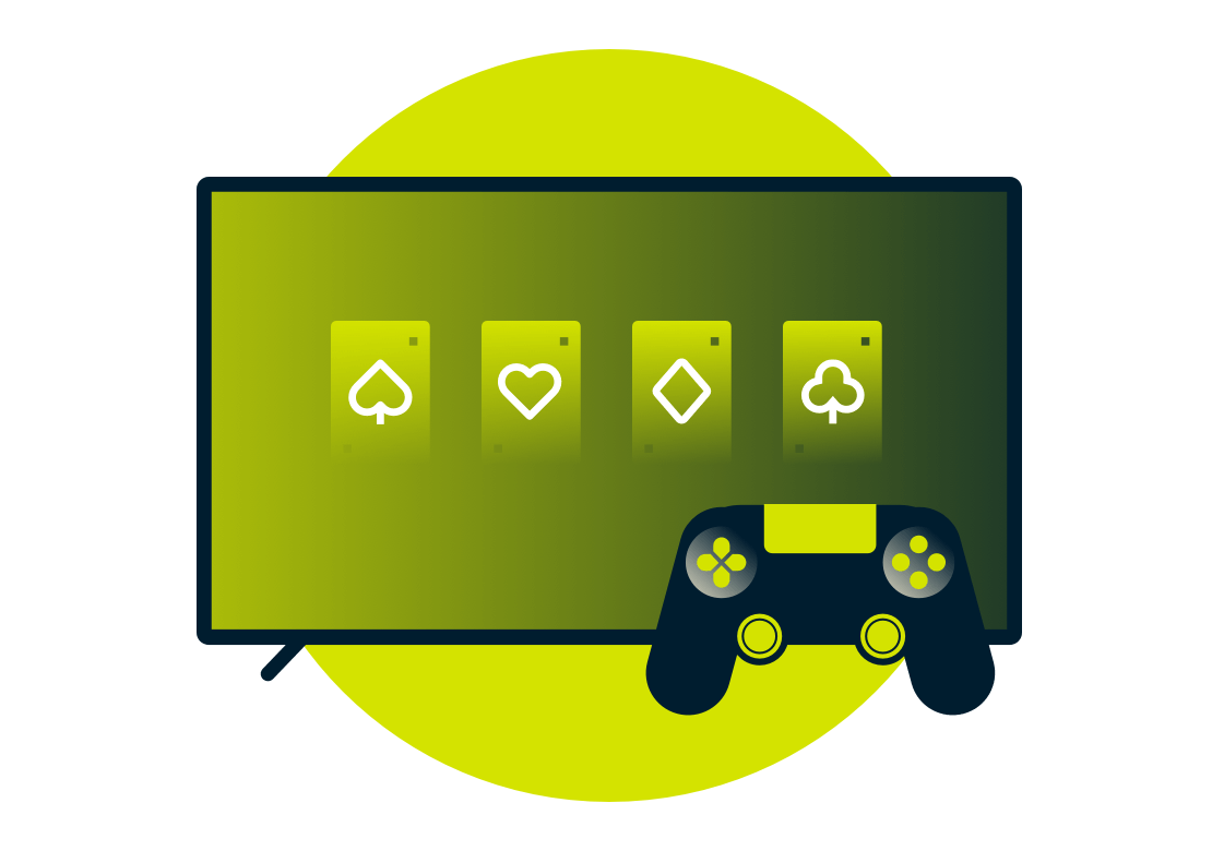 Spielkartensymbole auf einem Monitor.