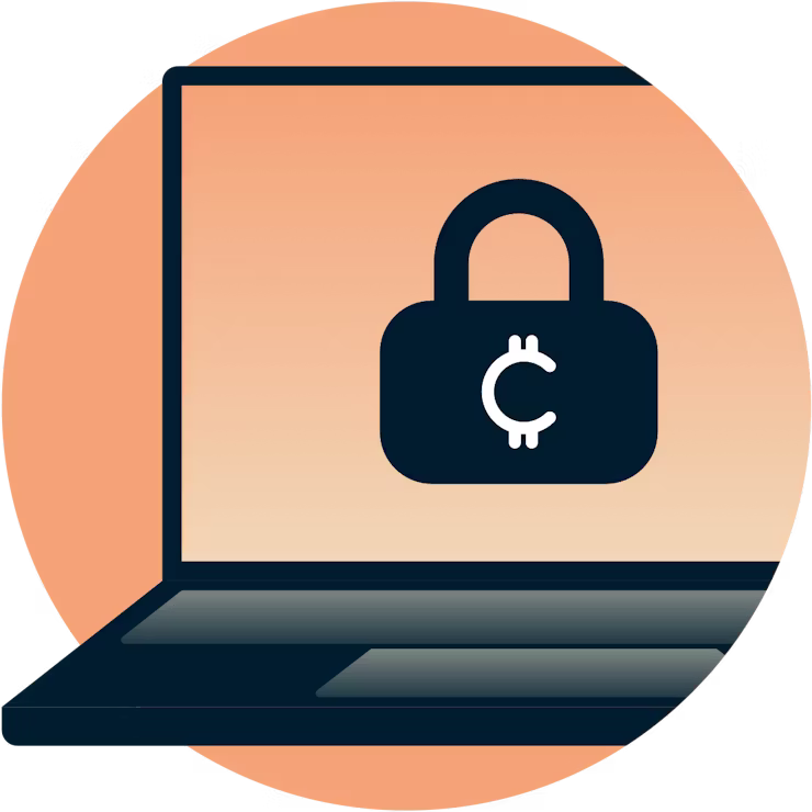 Candado de criptomonedas en la pantalla de una laptop.