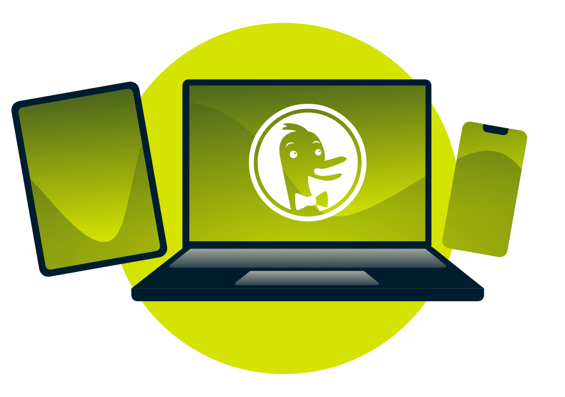 Dispositivos con el logotipo de DuckDuckGo.