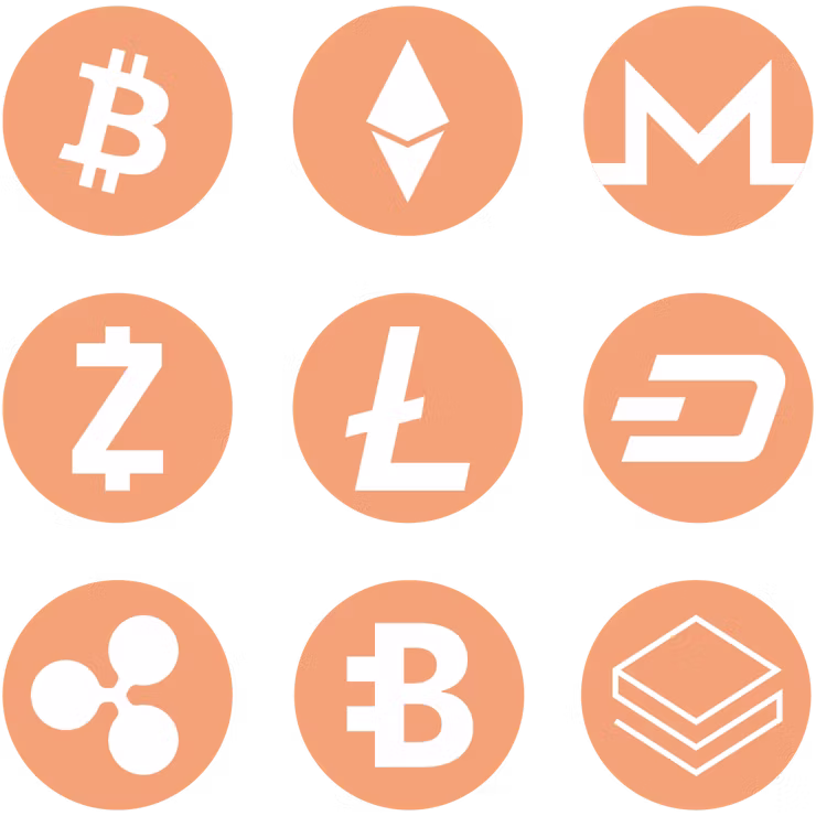 Símbolos de criptomonedas. Obtenga una VPN para hacer trading de criptomonedas.