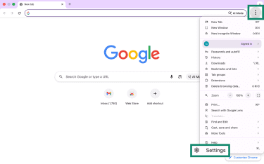 Settings option in Google Chrome on desktop (2).