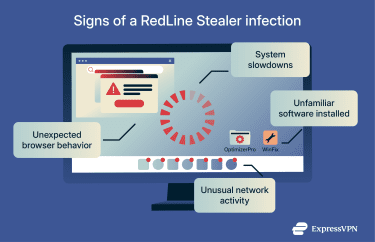 A laptop screen showing symptoms of a malware infection.