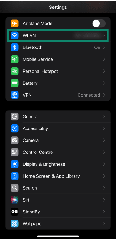 Accessing Wi-Fi settings on iOS.