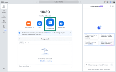 Schedule meeting option in Zoom on macOS app.