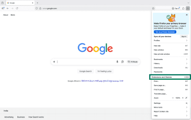 Chrome menu showing Extensions and themes option
