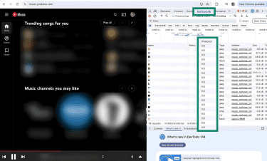 Browser "Network" tab showing the protocol column with multiple requests labeled "h3", indicating HTTP/3 usage.
