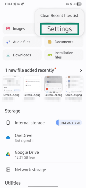 Android My files settings.